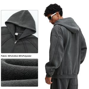 Vente en gros de sweats à capuche vierges personnalisés pour hommes sweats à capuche surdimensionnés de haute qualité en polaire à double fermeture éclair <span class=keywords><strong>sweat</strong></span>-shirts délavés pour l'automne et l'hiver - Product Image 2