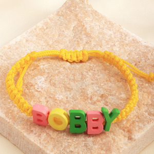 Yiwu Factory Personalized Trendy Colors Bright Acrylic Letter <strong>Large</strong> Hole <strong>Bead</strong> Handmade Weaving Unisex Party Bangles <strong>Bracelet</strong> - Product Image 4