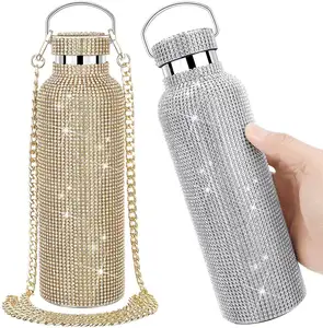 Offre Spéciale 350ml 500ml 600ml 750ml Diamant Bouteille D'eau Bling Strass En Acier Inoxydable Bouteille D'eau Isolé Glitter Tasse