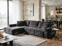 Canapé d'angle moderne de luxe avec design cannelé, canapé en tissu en forme de L pour salon de villa ou appartement