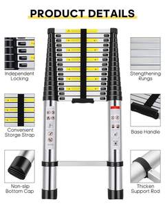 MEANFUN Hersteller MF-TLA440 3,2m Aluminium Teleskopleiter 15 Stufen 150kg Tragfähigkeit - Tragbare Ausziehleiter für den Heimgebrauch - Product Image 3