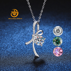Plata 925 Original 1 quilate corte redondo diamante prueba pasado D Color Moissanite Bowknot forma colgante collar mujer joyería fina - Product Image 2