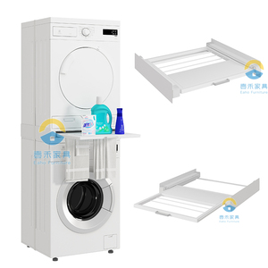 Support <span class=keywords><strong>de</strong></span> raccordement métallique pour lave-linge et sèche-linge, kit d'empilage avec cadre intermédiaire en acier et étagère porte-serviettes - Product Image 2