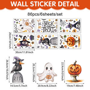 Autocollants de fenêtre en PVC de dessin animé pour Halloween, fantômes effrayants, corbeaux, citrouilles, fournitures de fête d'Halloween, décorations de fenêtre - Vente en gros usine - Product Image 5