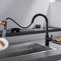 Robinet de cuisine moderne à col de cygne avec douchette extractible et mitigeur monocommande à bouton-poussoir pour l'approvisionnement des restaurants