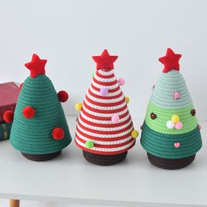 <span class=keywords><strong>Panier</strong></span> de rangement moderne en tissu Télécommande Boîte à cosmétiques tissée en fil de coton pour bureau Couvercle de clé Entrée Décoratif de Noël - Product Image 3