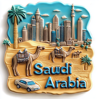 Aimant de réfrigérateur souvenir de la maison moderne d'Arabie Saoudite, personnalisable, en résine durable, imprimé UV, forte adsorption magnétique