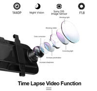 Vente en gros 9.66 pouces 1080p caméra vidéo de voiture miroir caméra de tableau de bord rétroviseur voiture DVR Dashcam voiture boîte noire
