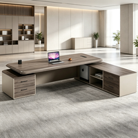 Bureau de direction moderne incurvé de luxe avec tiroir à serrure à code, bureau exécutif en forme de L