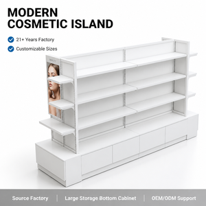 Exhibidor <span class=keywords><strong>de</strong></span> Isla <span class=keywords><strong>de</strong></span> Doble Cara para Cosméticos, Mueble <span class=keywords><strong>de</strong></span> Almacenamiento Blanco para Tiendas <span class=keywords><strong>de</strong></span> Belleza y Boutiques - Product Image 2