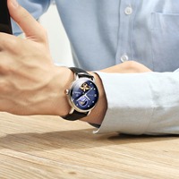 Montre mécanique automatique pour homme avec cadran rond à cœur ouvert, bracelet en cuir, montre-bracelet analogique