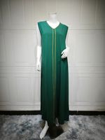 Robe longue ouverte YSYL avec broderie exquise en feuilles de palmier dorées, robe intérieure à col en V, abaya de festival musulmane modeste longueur ras du sol