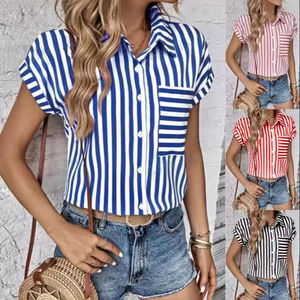 Camisas a rayas sueltas informales para mujer 2024 camisas y blusas para mujer moda elegante juvenil femenina Tops - Product Image 1