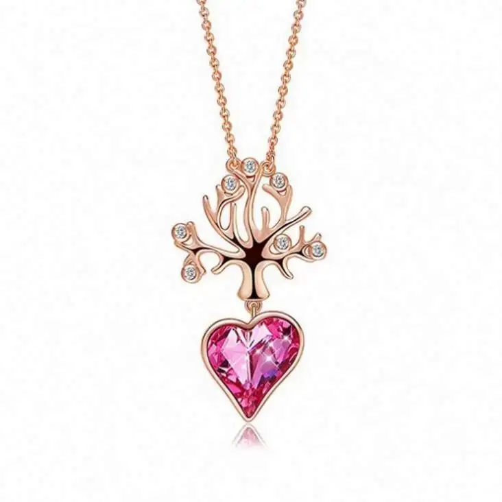 Tree Of Life Necklace Pink Crystal Pendant