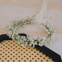Mahkota Bunga Pengantin Buatan Tangan Kelas Atas yang Dapat Disesuaikan, Bunga Kering Alami Hydrangea Baby's Breath, Set Kotak Hadiah, Terlaris