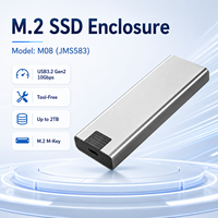 Boîtier SSD M.2 NVMe sans outil 10 Gbit/s Type C PCIe Gen3x2, boîtier de disque SSD JMS583 portable M08 Max 2 To en aluminium