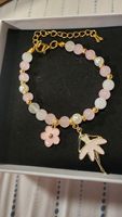 Bracelet perlé rose et blanc avec breloque ballerine en émail fleuri, cadeau pour danseuse avec carte de message, accessoires