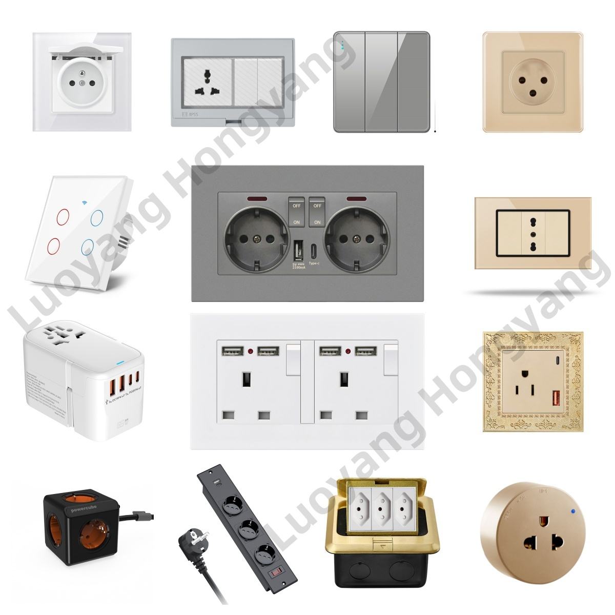 Electrical And Luxury Pole Power Socket Outlet+1 Gang Way Wall Switch  For Light