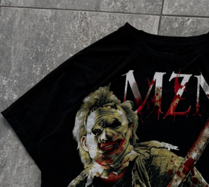 MZN Men's Oversized Horror Movie Leatherface Print <strong>T</strong>-<strong>Shirt</strong> 220g Heavy Cotton Eco-Friendly Vintage Washed Streetwear - Product Image 5