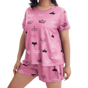 Conjunto <span class=keywords><strong>de</strong></span> ropa <span class=keywords><strong>de</strong></span> dormir fina elástica informal y cómoda para mujer al por mayor, camiseta <span class=keywords><strong>de</strong></span> manga corta, ropa <span class=keywords><strong>de</strong></span> casa <span class=keywords><strong>de</strong></span> talla grande para mujer - Product Image 1