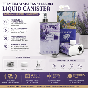 Bidon carré en acier inoxydable 304 avec bouchon couronne, surface brillante, logo personnalisable, pour produits de soin personnel, shampoing, gel douche et savon détergent - Product Image 1