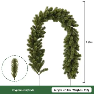 Ghirlanda Natalizia in PVC di Alta Qualità Morbida al Tatto con Rattan, Aghi di Pino e Cipresso, Foglie Verdi Artificiali per Decorazione <span class=keywords><strong>Porta</strong></span> - Product Image 2
