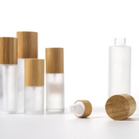 Botol Lotion Kaca Buram Ramah Lingkungan (30ml-120ml) Wadah Krim Perawatan Kulit Isi Ulang dengan Tutup Pompa Bambu