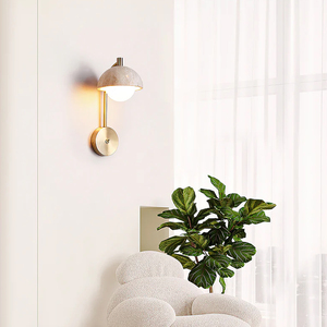 Applique Murale Nordique Moderne pour Chambre à Coucher, Hôtel, Salon – Travertin, Bois de Caoutchouc, Verre, Fer – Haute Qualité, Stable – Applique Murale <span class=keywords><strong>Wella</strong></span> - Product Image 4