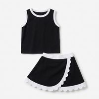 Ensemble jupe courte style coréen en spandex, couleur unie, logo imprimé personnalisable, sans manches, ourlet festonné, pour filles, été