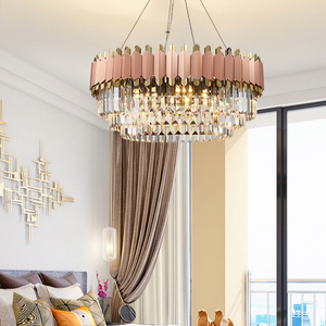 Lampadario Moderno 2022 in Ferro Oro Rosa con Cristalli Rosa, Lampade Decorative per Soggiorno, Illuminazione LED, Lampadario in Cristallo - Product Image 2