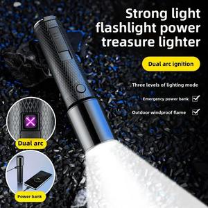 Lampe torche d'extérieur multifonctionnelle avec allume-cigare à double arc, trois vitesses de lumière puissante, batterie externe portable pour le voyage - Product Image 2