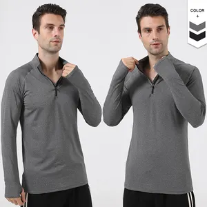 Camiseta deportiva de manga larga para hombre, ropa deportiva de alta calidad, elástica, atlética, con agujero para el pulgar