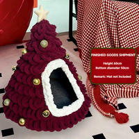 Cabane pour chien et chat en forme de sapin de Noël moderne, tricotée en fil chenille épais, hiver, structure stable et légère