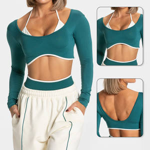 Lcool Frauen Yoga Set 2 Stück Nahtloses Halfter Langarm Sport Top Kontrast Scrunch Nahtlose Shorts Frauen Fitness Fitness Sets - Product Image 2