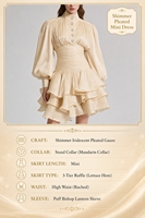 Elegante Minivestido con Cuello Alto, Cintura Fruncida, Manga Linterna, Volantes en Capas y Tela Brillante para Invitadas de Boda y Fiestas