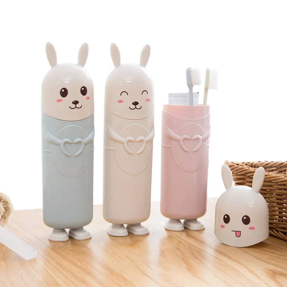 Cute Rabbit Cartoon Toothbrush Storage Box Portable Outdoor Travel Toothbrush Protects Case Bathroom Toothbrush Organizer