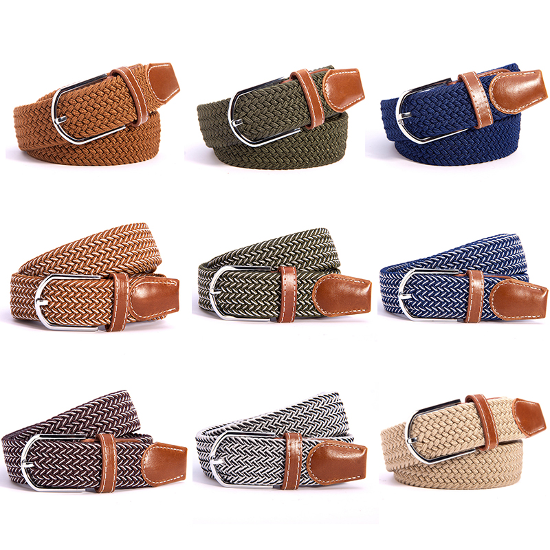 Metal Buckle Woven Stretch Braided Belt Women Men knitted Sports Elastic Belt