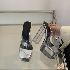 รองเท้าส้นตึกแบบคริสตัลหัวเหลี่ยมกันลื่นกันน้ำสำหรับผู้หญิง รุ่น T-stage Style 2024 Show Stars ไซส์ 35-42 - Product Image 4