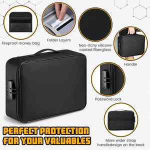 Bolsa Organizadora de Documentos Ignífuga e Impermeable con Cerradura, Juego de Caja de Archivo de Gran Capacidad, Compartimento Pequeño para Dinero, Negra - Product Image 3