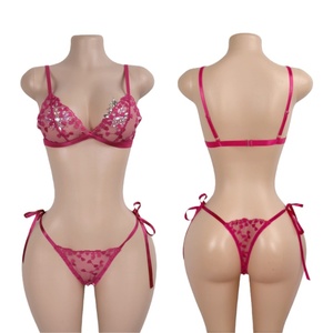 Club Outfits for Women Sexy Love Embroidered See-Through Bra Two-Piece Spandex/Nylon Ballroom Dancewear <b>Performance</b> <b>Wear</b> - Product Image 1