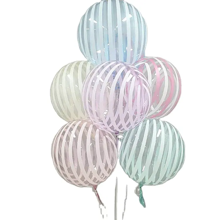 Décorations de fête de mariage Ballons ronds à bulles de 18 pouces Tpu Ballons Bobo en cristal à rayures blanches