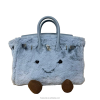 Tas Tangan Bulu Lembut Lucu Motif Wajah Tersenyum Kartun, Tas Mini Tote untuk Wanita, Tas Selempang Fashion dengan Pegangan