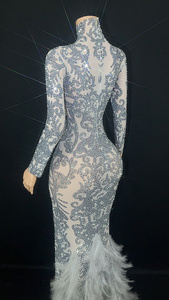 NOVANCE Spedizione Dropship Abiti da Sera Lunghi Grigi con Diamanti Scintillanti e Spacco Sexy, <span class=keywords><strong>Taglie</strong></span> <span class=keywords><strong>Forti</strong></span>, <span class=keywords><strong>Abbigliamento</strong></span> Femminile <span class=keywords><strong>per</strong></span> Feste - Product Image 4