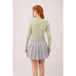 เสื้อสเวตเตอร์คอกลมสีเขียวฟูฟ่องสำหรับผู้หญิง แขนยาว ป้องกันขนร่วง 12 กรัม สีเขียวพิสตาชิโอ สไตล์ลำลอง - Product Image 1