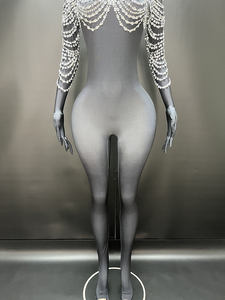 Novance Y4328 monos de manga larga para mujer, mono de actuación a la moda con guantes, mono con diamantes de imitación, Mono para mujer para espectáculo - Product Image 5