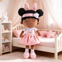 Poupée en peluche personnalisée pour fille à peau noire, poupée ballerine en peluche douce avec cheveux bouclés et bandeau lapin, jouet en peluche pour enfants OEM ODM, vente en gros