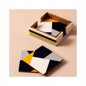 Square Shape Wooden Coaster Set With <b>Holder</b> Handmade Square Shape Glass <b>Mug</b> Cup Coaster Set By Home Arts - Product Image 1