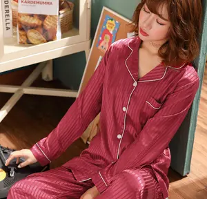 Women's sleepwear luxury silk sexy pajamas adult stripe 2021 new design