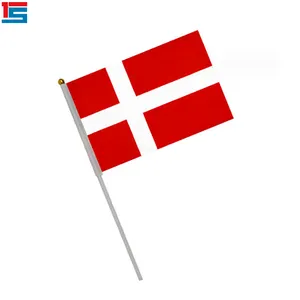 Acara sepak bola 2024 Denmark 14*21cm bendera melambai tangan poliester bendera goyang khusus untuk dekorasi luar ruangan dan dalam ruangan