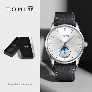 Montre à quartz pour homme <span class=keywords><strong>TIMO</strong></span> T024, bracelet en cuir véritable, résistante à l'eau, date automatique, montre-bracelet décontractée pour homme - Product Image 3